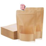 Pungi stand-up cu fereastra si fermoar NATUR - 18x29cm - 100 buc.